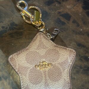 Coach Beige/Tan Star Keychain with Gold Hardware